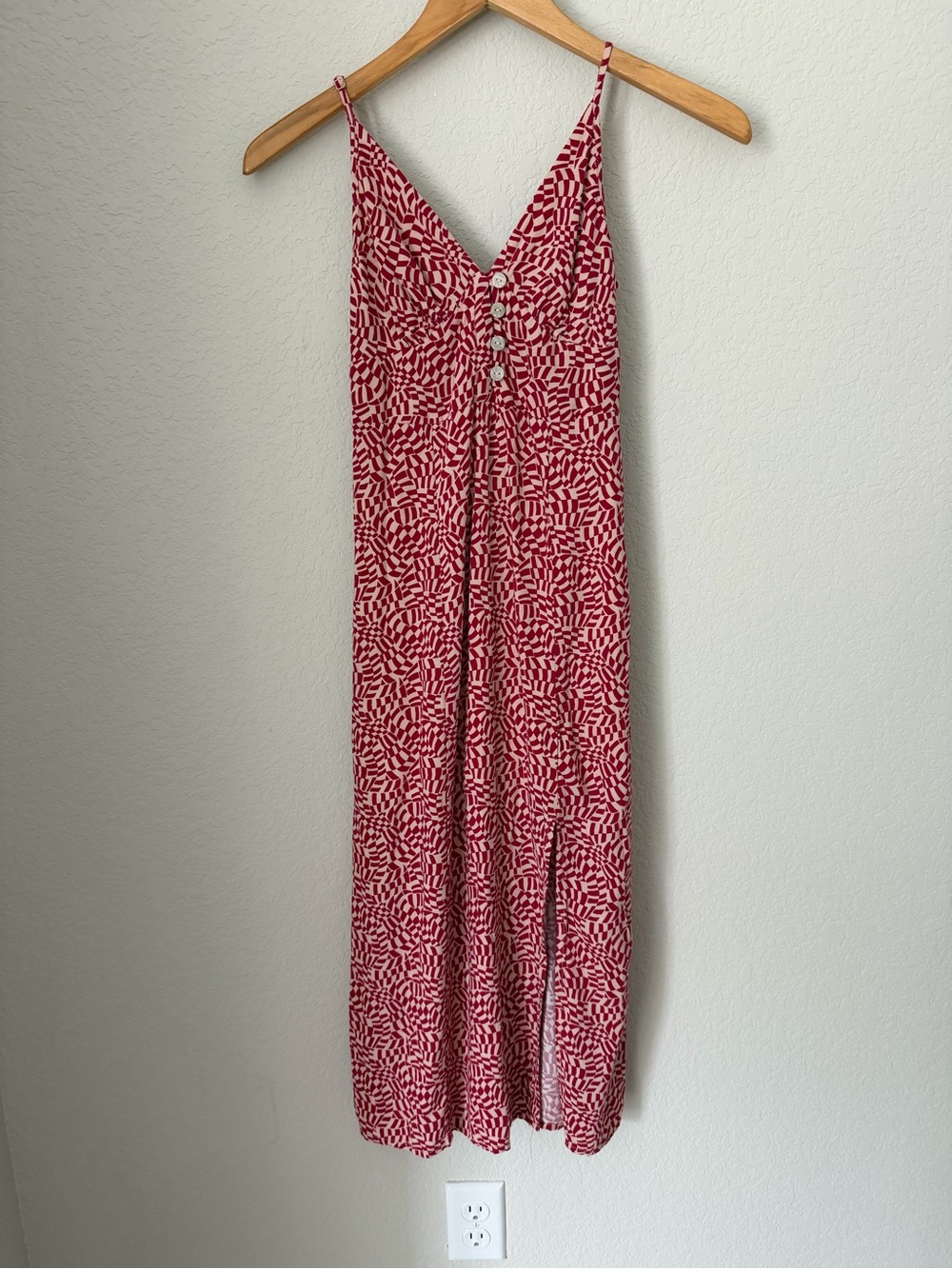 Urban Outfitters Red Floral Midi Dress XS Button Front Slit Sundress cottagecore - Picture 2 of 9
